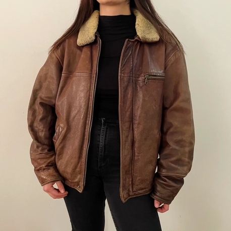 vintage unisex 90s orj deri kürk detay mont 