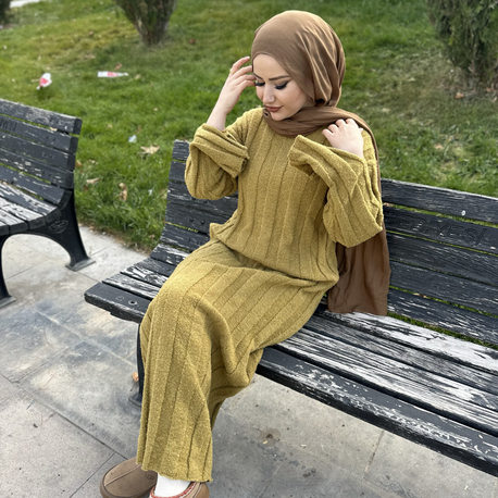 Yağ yeşili triko elbise 