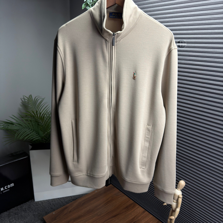 RL Orjinal Etiketli Tam Fermuarlı Sweatshirt Bej (Modal)