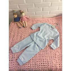Organik Pamuklu Kumaştan Pijama Takımı 68 cm Mavi