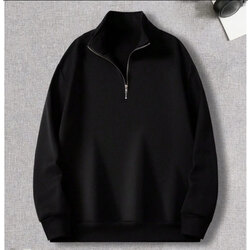 Yarım Fermuarlı Siyah Sweatshirt Kışlık