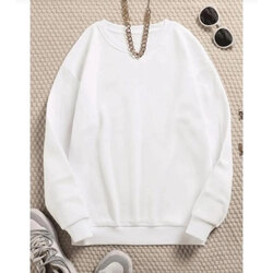 Bisiklet Yaka Beyaz Sweatshirt Kışlık