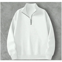 Yarım Fermuarlı Beyaz Sweatshirt Kışlık