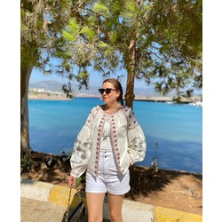 Siyah İşlemeli Keten Ceket
