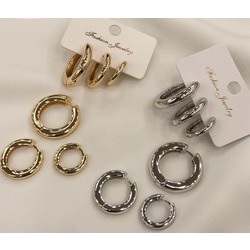 GOLD-SILVER ÜÇLÜ HALKA KÜPE