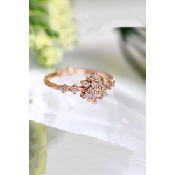 14k Rose Altın Kaplama Kristal Kar Tanesi Motifli Zirkon Taşlı Kadın Yüzük