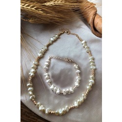 Barok Inci Kısa Kolye ve bileklik set