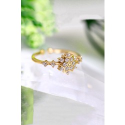 14k Gold Altın Kaplama Kristal Kar Tanesi Motifli Zirkon Taşlı Kadın Yüzük