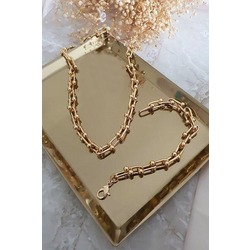 Gold Kaplama Lüx Tiffany Blanca Model Kalın Zincir Kolye Ve Bileklik Seti