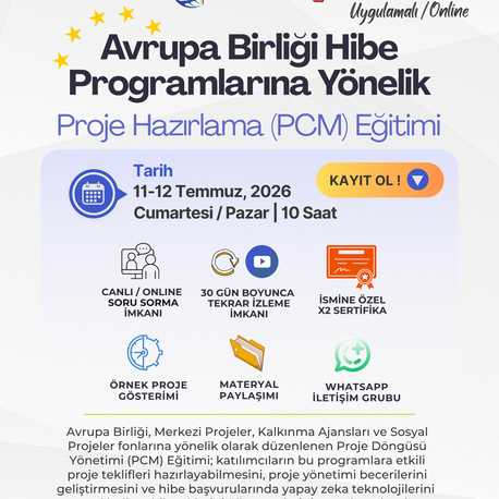 11-12 Temmuz | Avrupa Birliği Hibe Programlarına Yönelik – Proje Hazırlama (PCM) Eğitimi