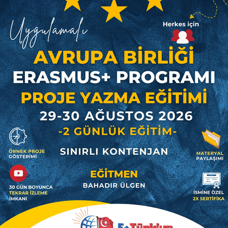 29-30 Ağustos | Erasmus+ Proje Yazma Eğitimi (Genel) – Online | Uygulamalı