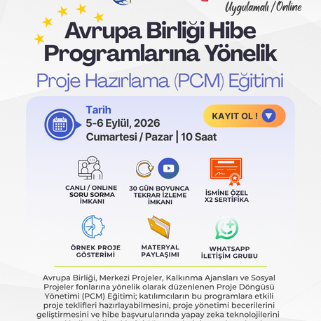 5-6 Eylül | Avrupa Birliği Hibe Programlarına Yönelik – Proje Hazırlama (PCM) Eğitimi