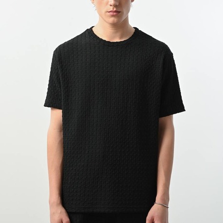 Marrakech Bisiklet Yaka Desenli Tshirt Siyah