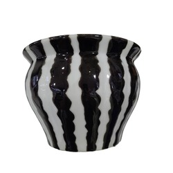 P.269.897088 Benim Evim Siyah Beyaz Vazo Saksı Çizgi Desenli 28cm ağız, 