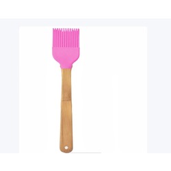 P8937562 Ahşap Saplı Silikon Fırça Ahşap Saplı Premium Kalite Pişirme Aracı Pembe