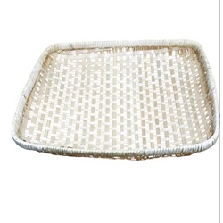 914MK186K KNC EV Tepsi Bambu Kare Dekoratif Küçük 40x40cm yükseklik 7cm Ahşap Mutfak Sepet
