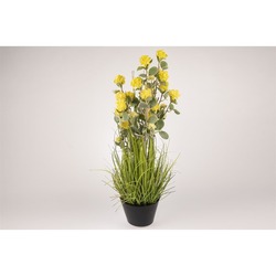 P238.890027 MKS MR Sarı Ortanca Yapay Çiçek 82cm Siyah Saksılı Ev Dekorasyon