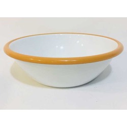 17CMEMAYEKS Emaye 17cm İç Dış Beyaz Oksit Sarı Kase Yükseklik 5cm 1 Adet