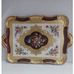 4/PGFA-5 L&M Floransa Sanat WDN Dikdörgen Tepsi 55x36cm Gold Leaf Bordo 1 Adet