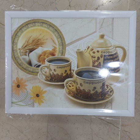 CAPPUCDIZTEPS Minderli Desenli Keyif Tepsisi Kahvaltı Tepsisi Cappucino Arkası Kareli 1 Adet
