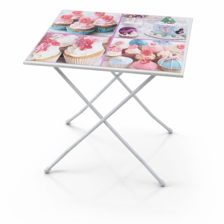 A1923A41691 50x40cm Yükseklik 58cm Ahşap Metal Ayaklı Katlanır Sehpa Desenli 1 Adet