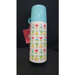 492571 Excellent Houseware İzole Şişe 350ml Termos Çiçek Bardaklı Turkuaz 1 Adet
