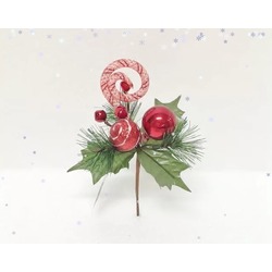 48-0038 Stiker 20cm Yılbaşı Dal Red Yapay Çiçek Çam Ağaç Süs Dekoratif 1 Adet
