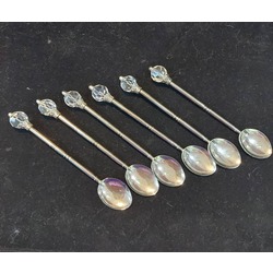 6BTGRMCK 6'lı Beyaz Taşlı Gümüş Renk Metal Çay Kaşığı
