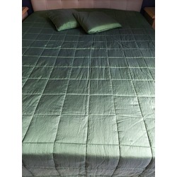 ISYCKYOAK İpek Şantuk Yeşil Çift Kişilik Yatak Örtüsü 280x300cm + 2 adet kırlent 
