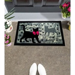 103IFSYKE1911 Home İtalyan Format Kapı Paspas 40x68cm Siyah Kediler 1 Adet
