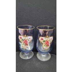 A313502 Bohemia Crystal Tarzında Renkli Güllü 2'li Kahve Yanı Su Bardak Kadeh