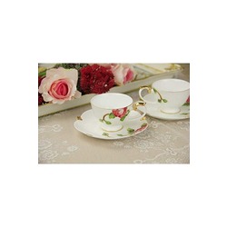 ROYELIA fine bone china Kahve Seti 2 kişilik, porselen, güllü beyaz desen