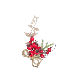 A48-0033 Yılbaşı Yapay Çiçek Kırmızı Meyveli Yapraklı İpli boy 14cm , en 15cm