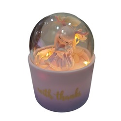 G054-2ABCDEF  Çiçekli Mor Pembe Küre Işıklı Pilli 9x7,5cm Kucağında Kedili Peri