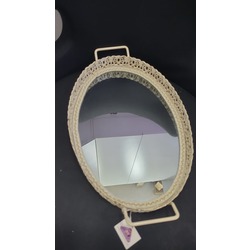 A818721 Oval Metal Aynalı Cam Kumaş Çift Kulplu Tepsi 41x25x4cm 1 Adet