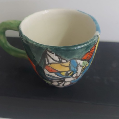 A8095 Büyük Kupa El Yapım Seramik Yükseklik 8cm Genişlik 13cm Kedili Fincan 1 Adet