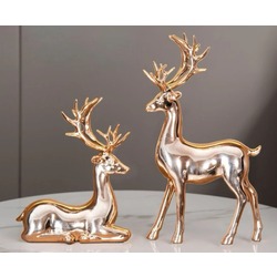 GP-3836 Gift Point Geyik 2'li Elekroplate Pudra Dekoratif Polyresin Büyük 30cm , Küçük 14cm