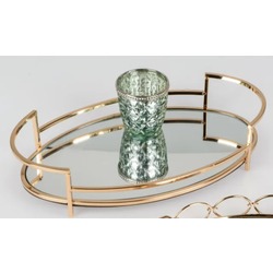 BWTHS 36x22cm Oval Gold Renk Metal Aynalı Cam Tepsi 15inch 1 Adet
