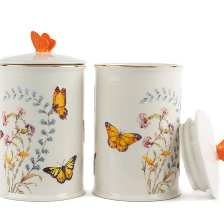 P374.101234 Mariposa 2'li Kavanoz Set 11x20cm Butik Porselen Mutfak Dekorasyon