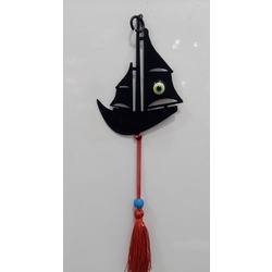 A7863155 Yelkenli Gemi Magnet Asılabilir 23x8cm Nazar Boncuk Metal Cam Tasarım 1 Adet