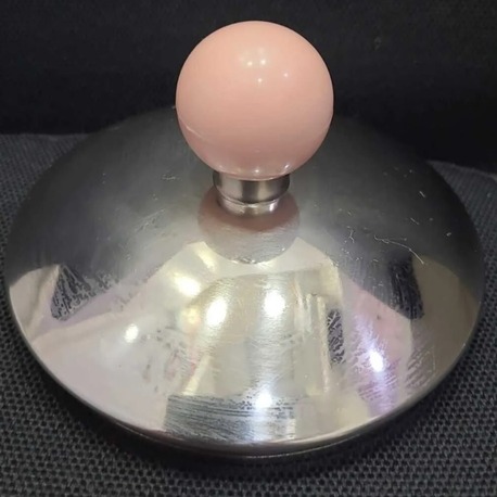 C388364 Çaydanlık Demlik İçin Pembe Plastik Tutmaçlı Metal Gümüş Renk 1 Adet 10cm Kapak