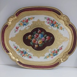 12/PGFA-5 L&M Floransa Sanat WDN Oval Tepsi 51x42cm Gold Leaf Bordo 1 Adet