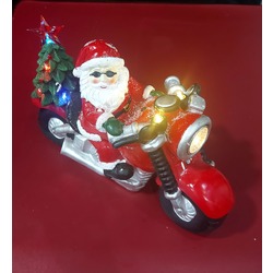 21-0413 Yılbaşı Süs Işıklı Seçenekli Müzikli Noel Baba Motosiklet Çam Ağaç Biblo 1 Adet