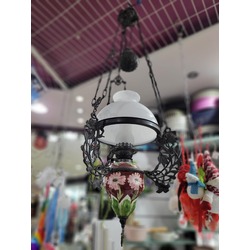 BEAVZ101 Çiçek Desen Avize Porselen Cam Metal Vintage El Yapım 110x40cm 1 Adet
