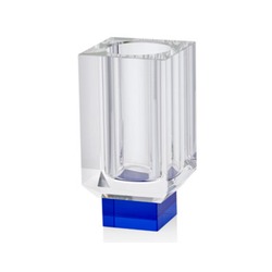 1QD-CR-002A Smooth Mavi Tabanlı Minik Vazo 6x6x12cm Kristal Cam Şeffaf Saksı 1 Adet
