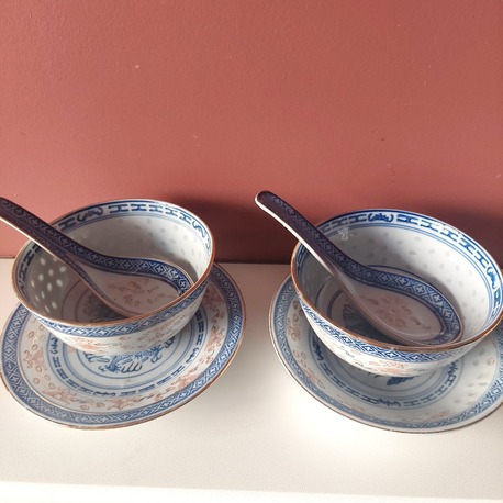 203113102025 Chinese porcelain 2li tk  6 parça Kase çap 11cm Tabak çap 15 cm  Yük 7 cm
