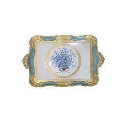 LM ahşap 54x35cm İtalyan El Yapımı Dikdörtgen Tepsi çiçek desenli