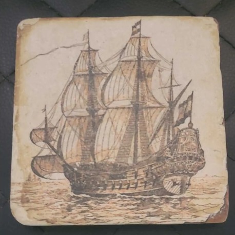 A20TABLE  Taş Bardak Altlık 10x10x1,5 Kalyon Korsan Corsair Pirate Gemi Yelkenli Vintage Eskitme