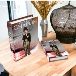 GP-2983 Giftpoint Ahşap Kutu Charlie Chaplin 2'li Set Ofis Hobi Hediyelik Dekoratif Kitap
