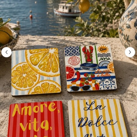 A1173349181 TÜRKİYE Kare La Dolce Vita Bardak Altlığı 4'lü Set – Sicilya Temalı -